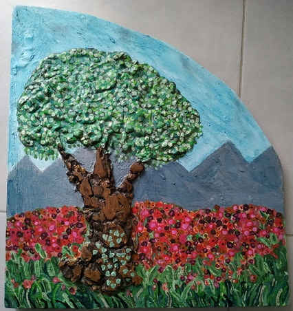 Arbre, peinture acrylique sur bois de récupération