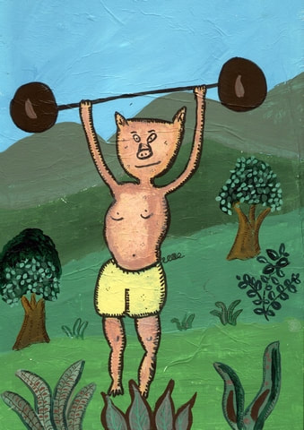 Athlète, peinture d’un cochon sportif
