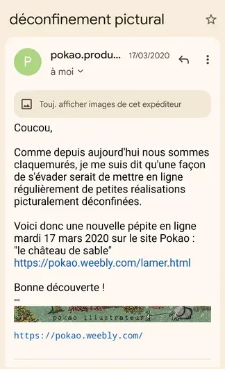 E-mail d'annonce du déconfinement pictural, envoyé aux abonnés