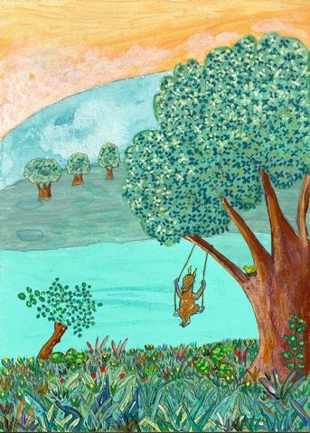 Petit diable à la balançoire, peinture