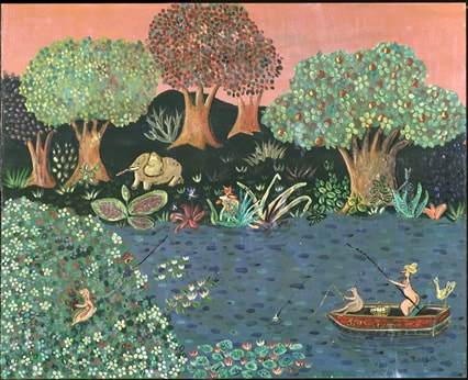 Partie de pêche, peinture d’un lecteur pêcheur