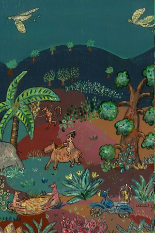Pique-nique, peinture de cochons en pique-nique